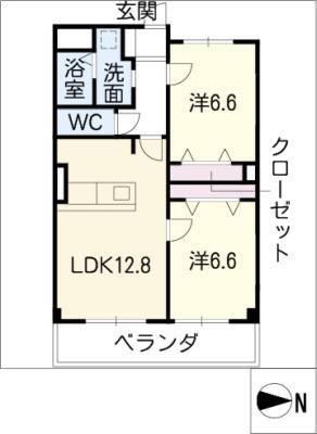 マーレ荘 菰野(2LDK/4階)の間取り写真