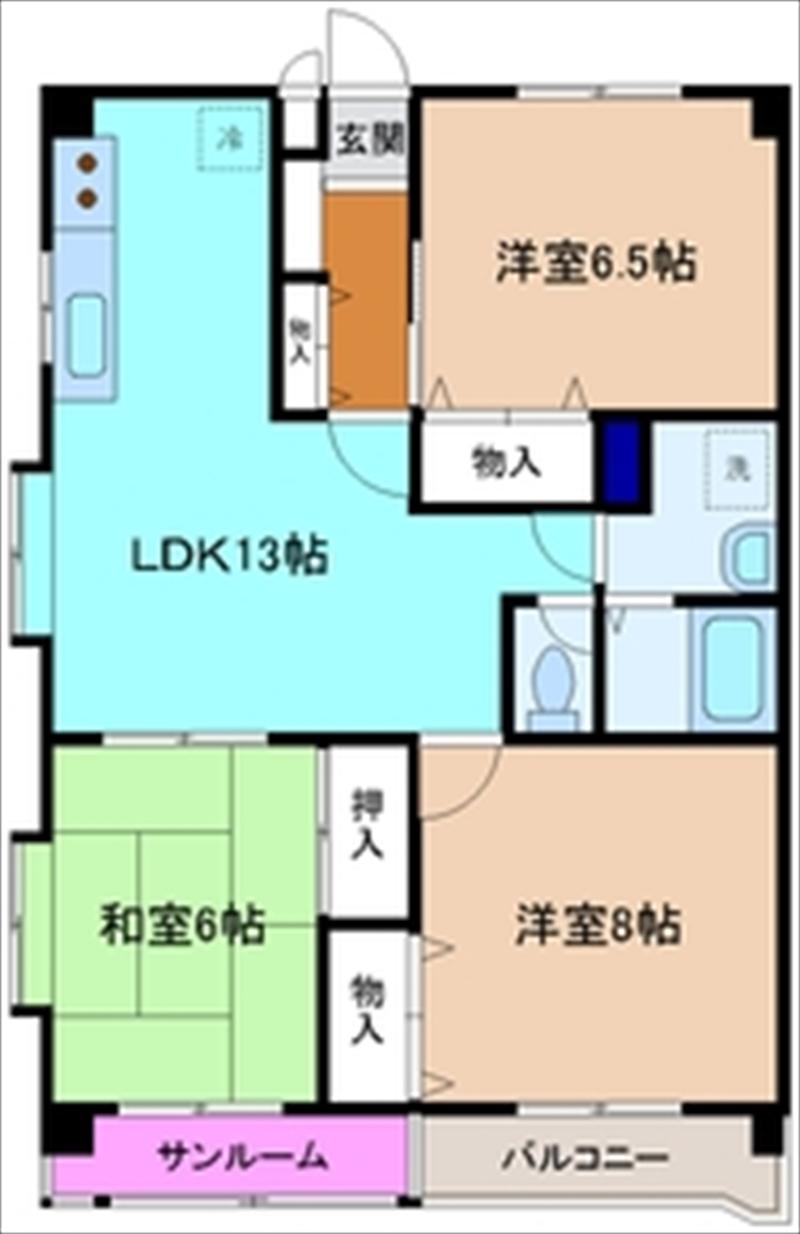 プランドール花里(3LDK/2階)の間取り写真