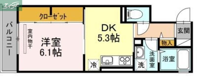 ウィングパレス津島笹が瀬(1DK/3階)の間取り写真