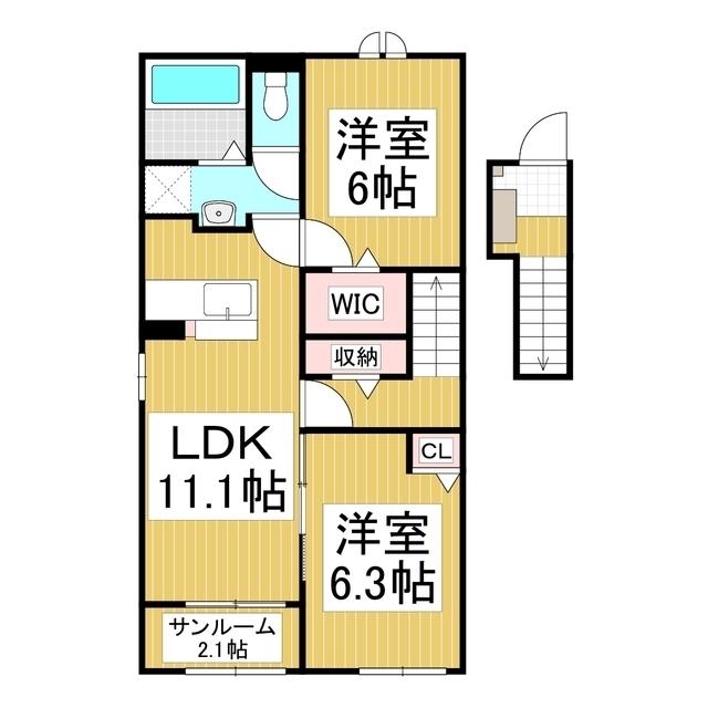 LOTTIE伊那II(2LDK/2階)の間取り写真