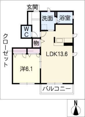 オランジュ太子 ウエスト(1LDK/1階)の間取り写真
