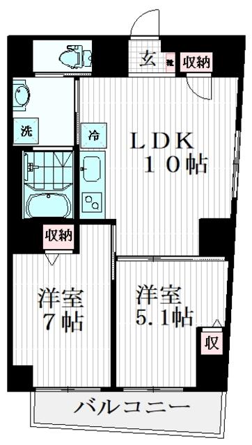 カーサグランデ日本橋小網町(2LDK/7階)の間取り写真