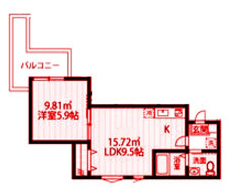 H弘明寺B棟(1LDK/3階)の間取り写真