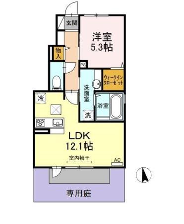 リビングタウン富木島 A棟(1LDK/1階)の間取り写真