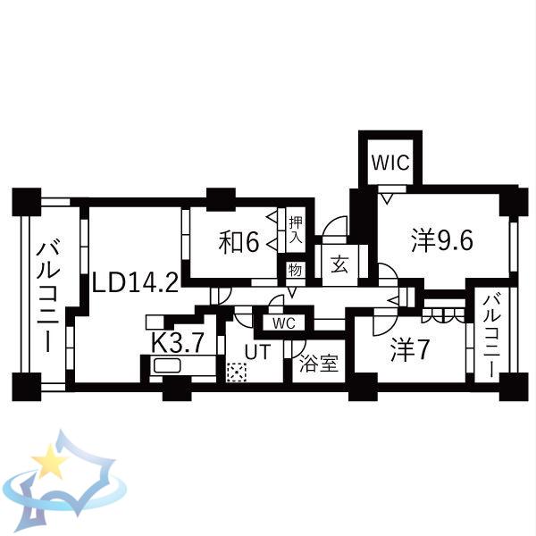 アパタワーズ札幌大通公園(3LDK/13階)の間取り写真