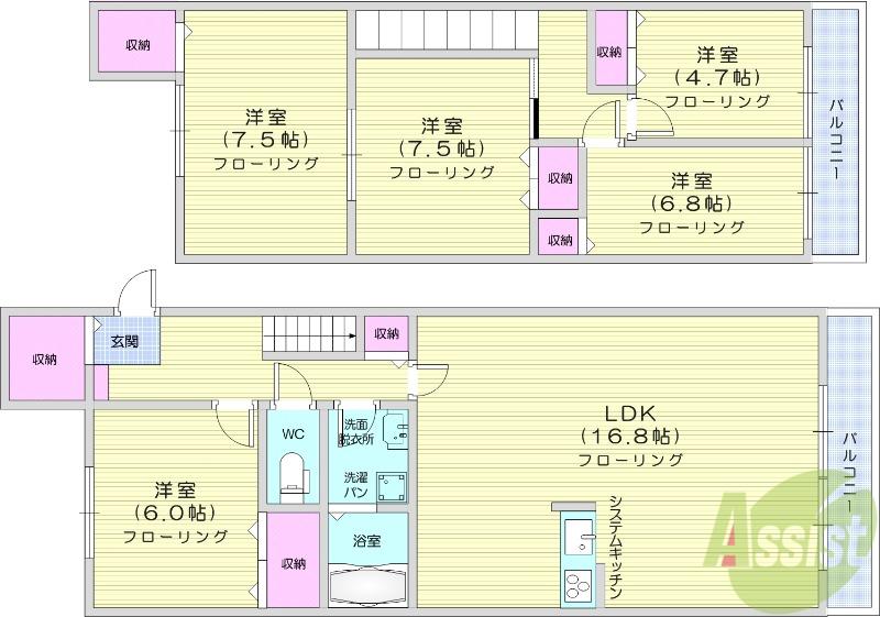 キャトルセゾン八幡(5LDK/2階)の間取り写真