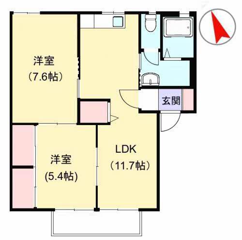 サンハイツ市の上(2LDK/1階)の間取り写真