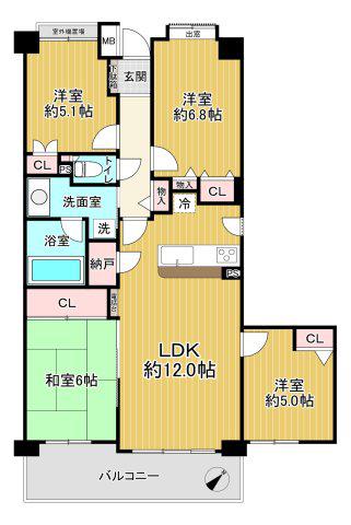 東急ドエルアルス五月台白鳥(4LDK/3階)の間取り写真