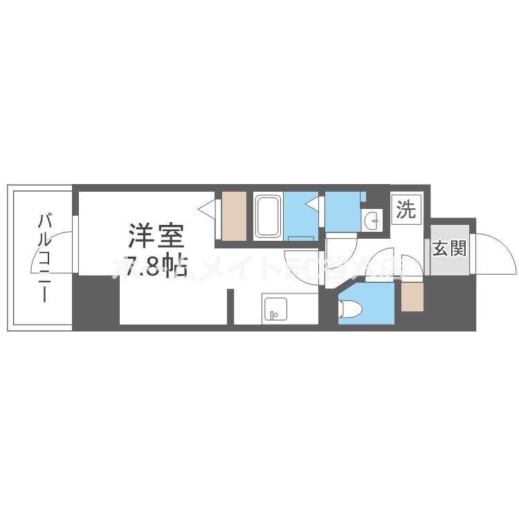 METROSA谷町六丁目サウス(ワンルーム/3階)の間取り写真