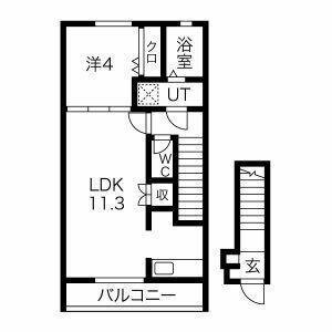 カプラン飾磨V(1LDK/2階)の間取り写真