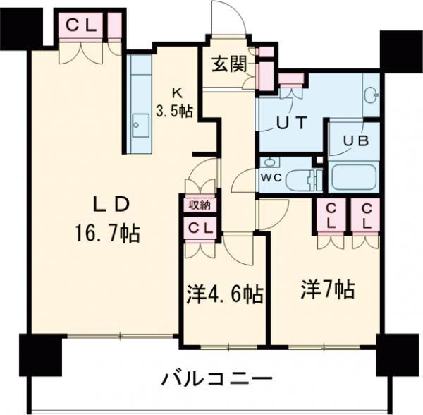 プレミスト旭川ザ・タワー(2LDK/10階)の間取り写真