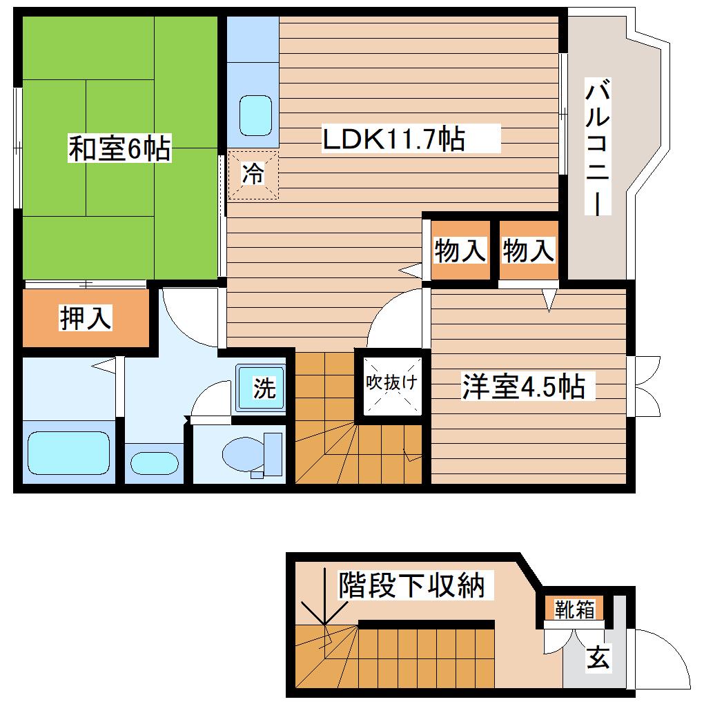 ヴィラジェンテB(2LDK/2階)の間取り写真