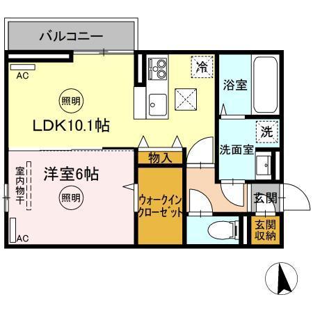 カルテット D棟(1LDK/1階)の間取り写真
