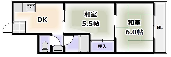桜川太平マンション(2DK/2階)の間取り写真