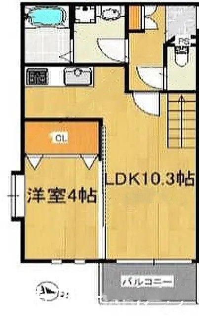 クレオ千早参番館(1LDK/2階)の間取り写真