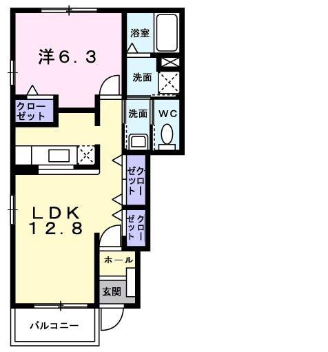 プリムローズA(1LDK/1階)の間取り写真