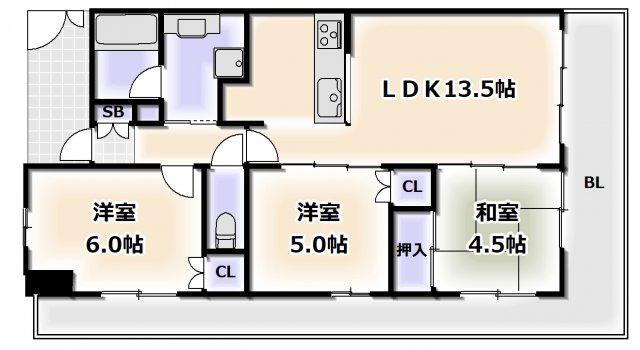富士林プラザ15番館(3LDK/9階)の間取り写真