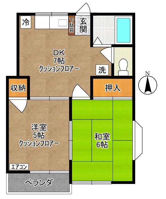 ハイツブルーファームパートII(2DK/2階)の間取り写真
