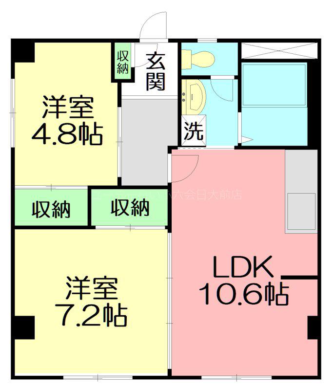 善行駅前共同ビル(2LDK/6階)の間取り写真