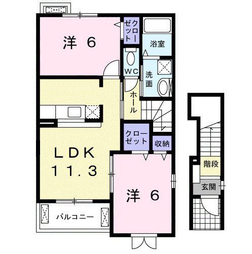 シャン・ド・フルールXI(2LDK/2階)の間取り写真