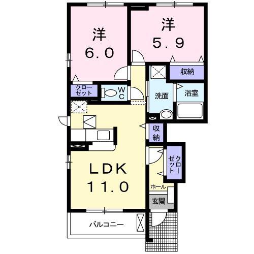 ニューブローテ(2LDK/1階)の間取り写真