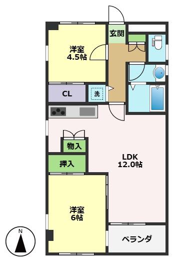 桜ハウス(2LDK/2階)の間取り写真