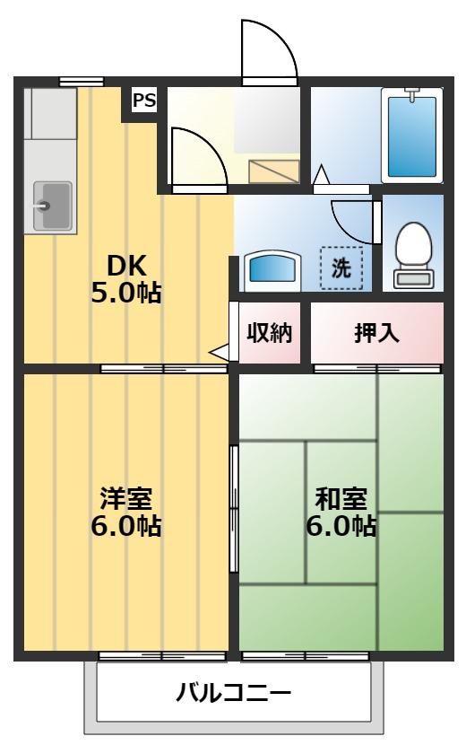 フレンズハイツA(2DK/1階)の間取り写真