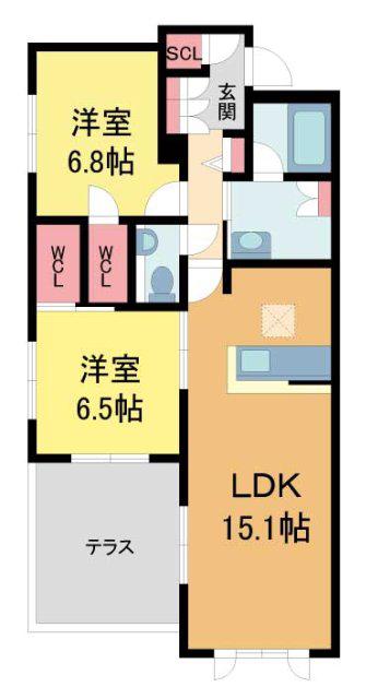 CELFENA宝塚・川面 HAUTDOGAMME(2LDK/1階)の間取り写真