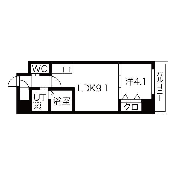 LUXETAGE大須ウエスト(1LDK/9階)の間取り写真