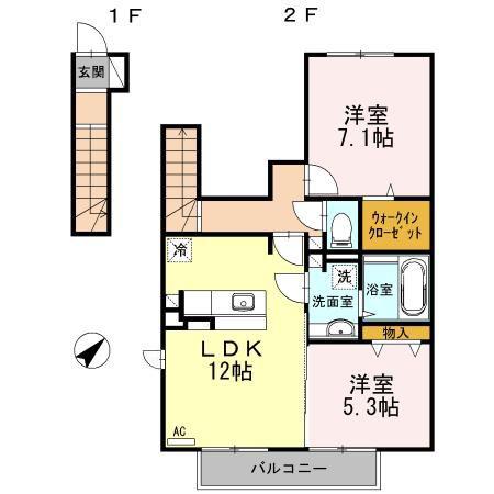 セジュール城東(2LDK/2階)の間取り写真