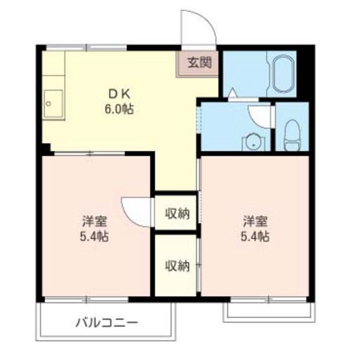 みどりハイツB(2DK/2階)の間取り写真