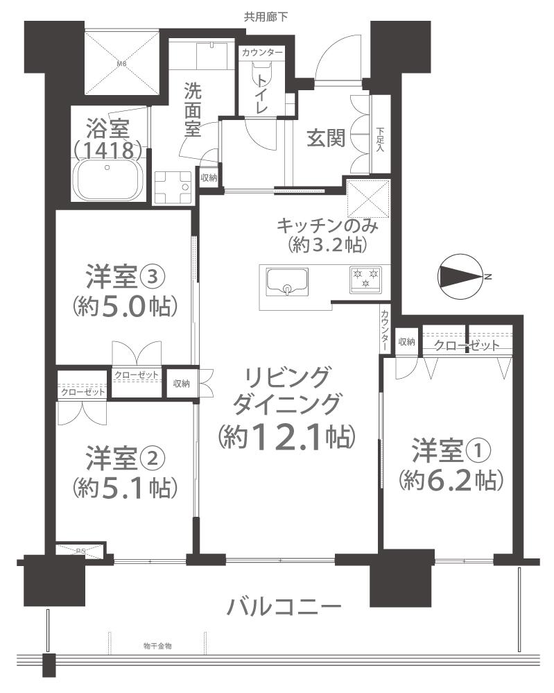 プラウドタワー岡山(3LDK/28階)の間取り写真