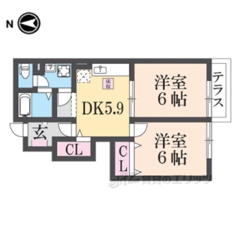 パティオカーサ1(2DK/1階)の間取り写真