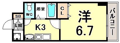 スワンズ神戸三宮イースト(1K/3階)の間取り写真
