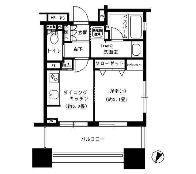 パークキューブ市ヶ谷(1DK/13階)の間取り写真