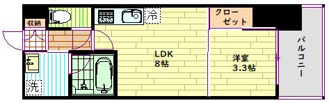 シーズンフラッツ阿波座(1LDK/3階)の間取り写真