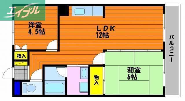 ベルメゾン東古松(2LDK/2階)の間取り写真