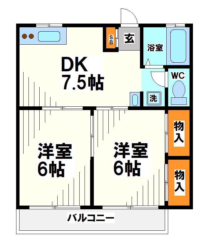 第3ハイツ城所(2DK/2階)の間取り写真