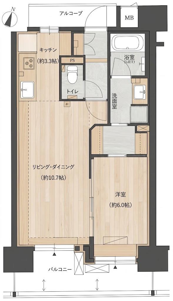 ディオ梅田(1LDK/6階)の間取り写真