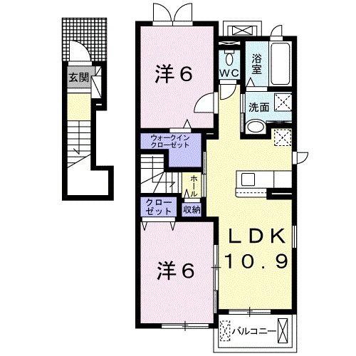 プラシド・ラウレア(2LDK/2階)の間取り写真
