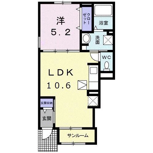 HKR SUNAYAMA I(1LDK/1階)の間取り写真