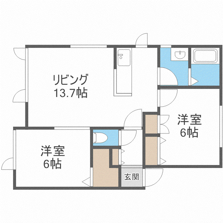 ライフゾーン新琴似(2LDK/1階)の間取り写真