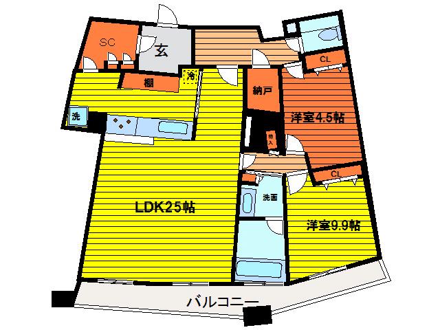 THE TOWER OSAKA(2LDK/45階)の間取り写真