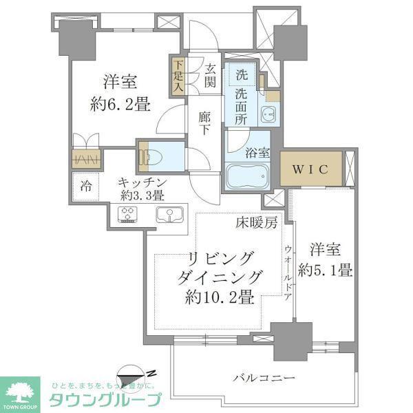 BRILLIATOWER聖蹟桜ヶ丘BLOOMINGRESIDENCE(2LDK/20階)の間取り写真