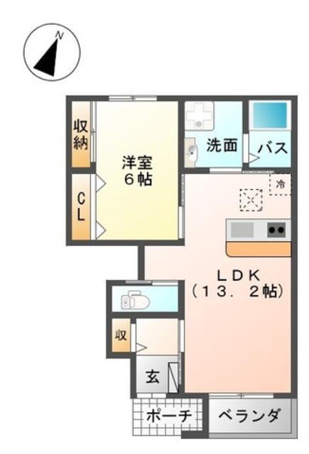 ベルビュー田園(1LDK/1階)の間取り写真