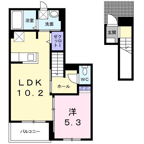 ラフレシール桜(1LDK/2階)の間取り写真