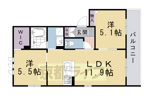 地下鉄東西線 東山駅(京都) 徒歩3分 3階建 築7年(2LDK/2階)の間取り写真