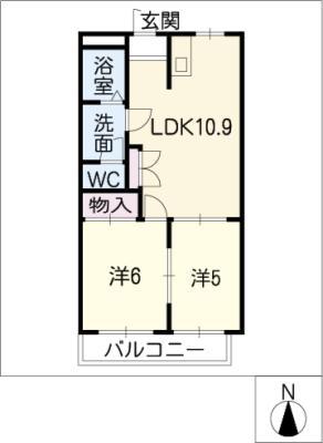ディアレスト(2LDK/1階)の間取り写真