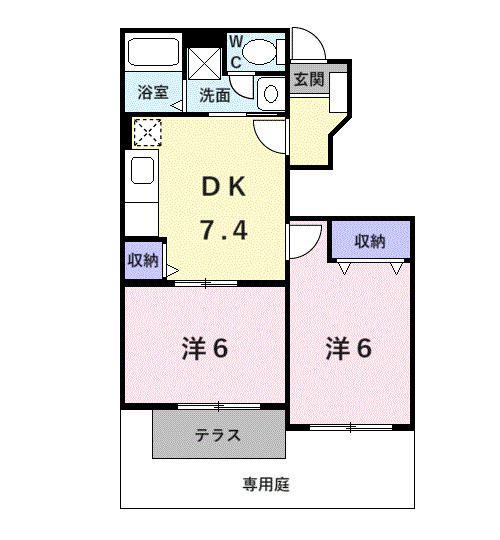 キャンパニュールA棟(2DK/1階)の間取り写真