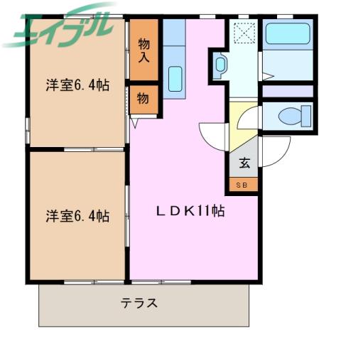 シトラスの風 A棟(2LDK/1階)の間取り写真